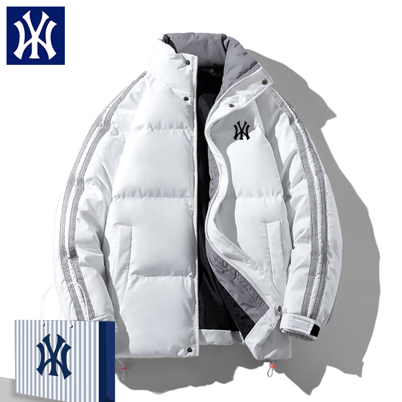 MLB&amp;NY 潮牌【奥莱专区】大码秋冬羽绒服男士宽松立领加厚子外套潮牌休闲 白色 2XL