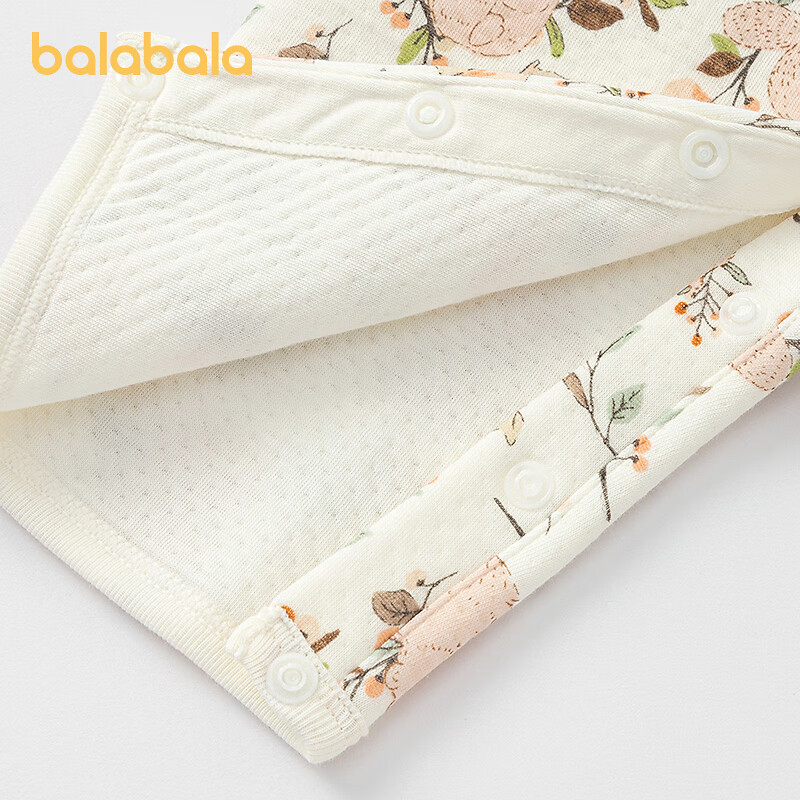 巴拉巴拉balaOne新生儿连体衣男女宝宝衣服2025新款哈衣夹棉洋气 白底咖绿碎花00311 80cm