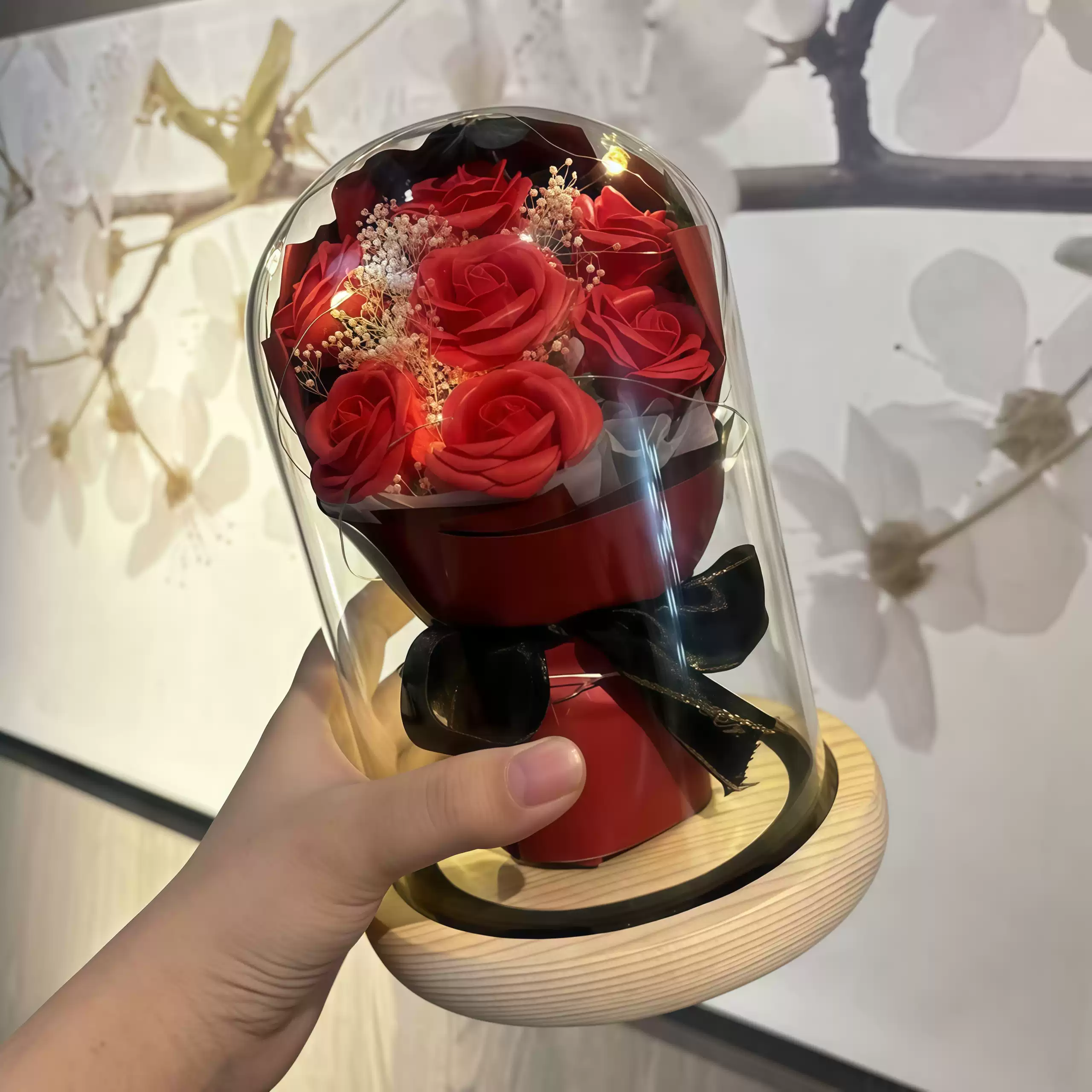 女生老婆永生花玫瑰干花浪漫表白走心实用摆件 挚爱红玫瑰送礼袋贺卡