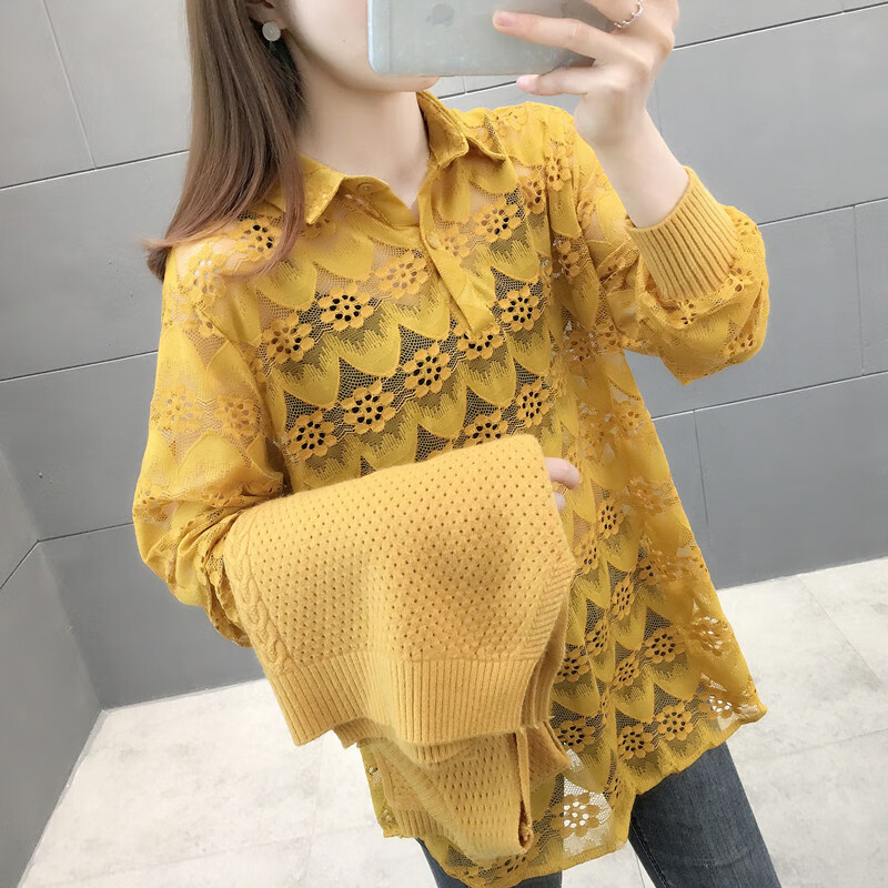 香影纯马甲针织衫两件套2025春秋新款显瘦套装蕾丝衬衣早秋洋气毛衣女 蓝色（二件套） L  (建议105-115斤)