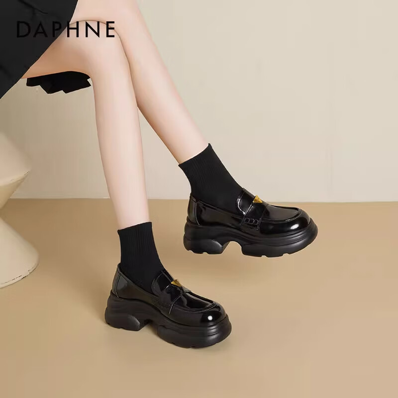 达芙妮厚底乐福鞋女2025新款秋季增高百搭单鞋女复古英伦风jk小皮鞋女ZJ 黑色  【6.5CM厚底】 40