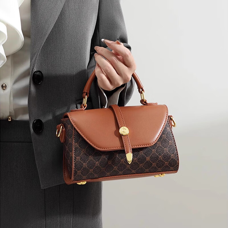 游子吟包包女包2026新款撞色印花手提小包包斜挎包送女友老婆生日礼物 棕色-轻奢品牌女士包包