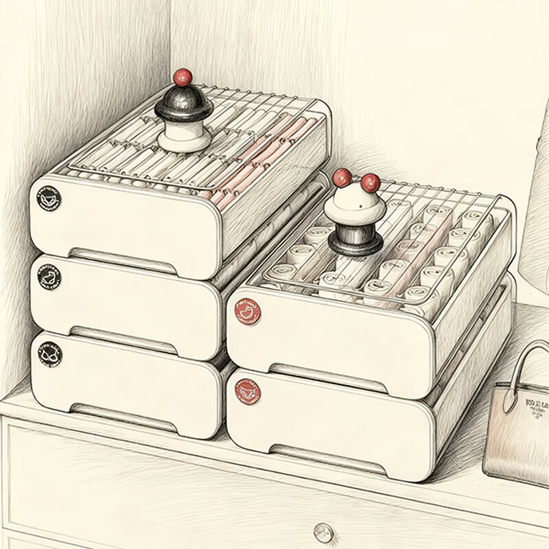尔思家内衣收纳盒内置分格家用衣柜贴身衣物抽屉式整理盒袜子收纳神器 【无格】内衣收纳盒-红色