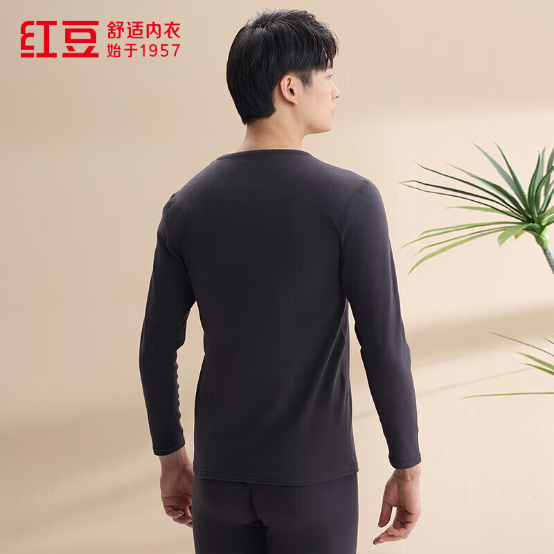 红豆(Hodo)男女士秋衣秋裤7A软糯舒适双面磨毛轻暖高弹打底内衣套装 墨黑 2XL 180/105