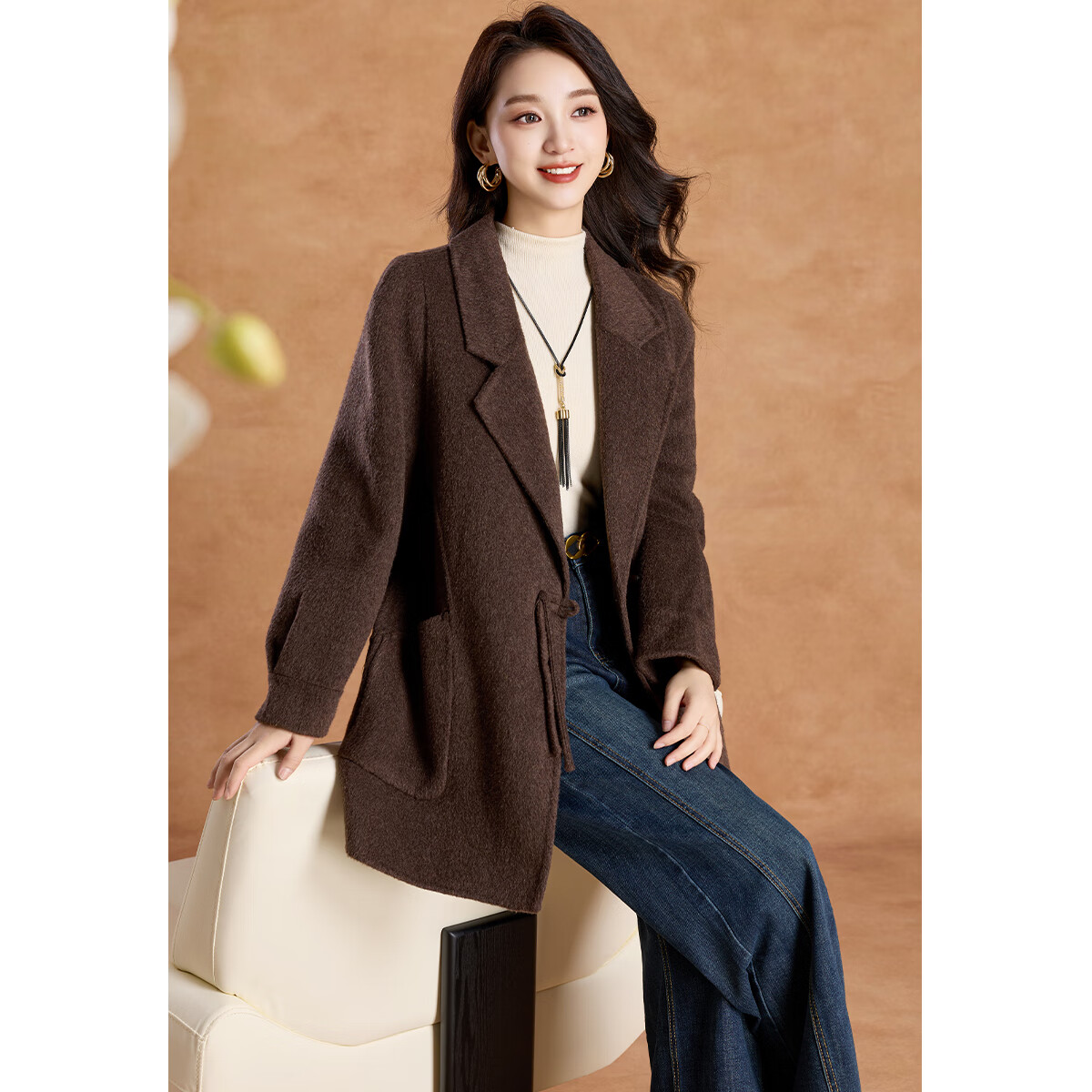 可蓓儿秋冬质感高级感双面呢大衣女士2025新款气质中长款毛呢外套 XL