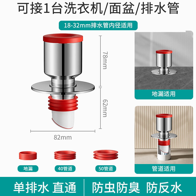 Jeonestan洗衣机下水三通二合一排水管地漏接头分水器防虫防潮地漏断层可用 【单通】接1根下水管