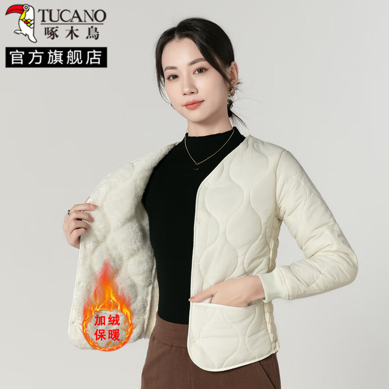 ���ڲ�������ľ�������޷��ڵ�Ů��������޼��޼Ӻ����������걣ů�ް�2025�¿ �װ�ɫ M  95-105�� 64.5Ԫ