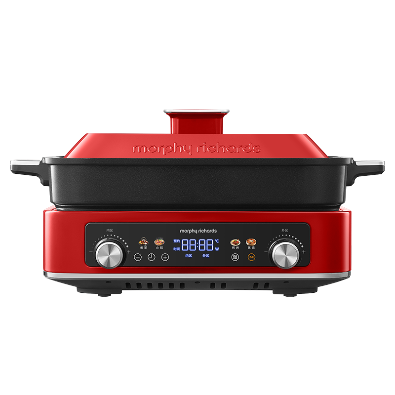 摩飞电器（Morphyrichards）多功能锅四代料理锅鸳鸯电热火锅专用锅家用分体6L大容量涮烤肉盘蒸煮煎炒一体机围炉煮茶器MR9288 英伦红标配（带深煮锅+蒸格+牛扒盘）6L