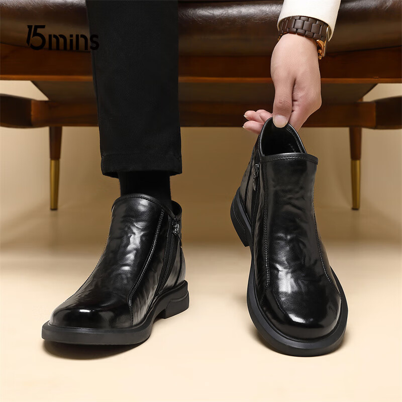 15分钟新款男士靴子商务休闲切尔西靴轻便百搭短靴休闲靴男靴子E2398