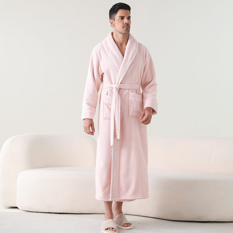 赛图蒙睡袍男加绒加厚2025新款女士秋冬季情侣珊瑚绒洗澡保暖浴袍睡衣 2504杏粉色【女】 XL (身高170-185CM,体重150-190斤)
