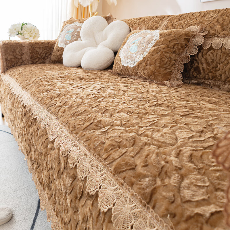 缔卓怡玫瑰绒沙发垫冬季毛绒加厚防滑简约高级感皮沙发套罩坐垫盖布巾 玫瑰绒-咖色 70cm*70cm