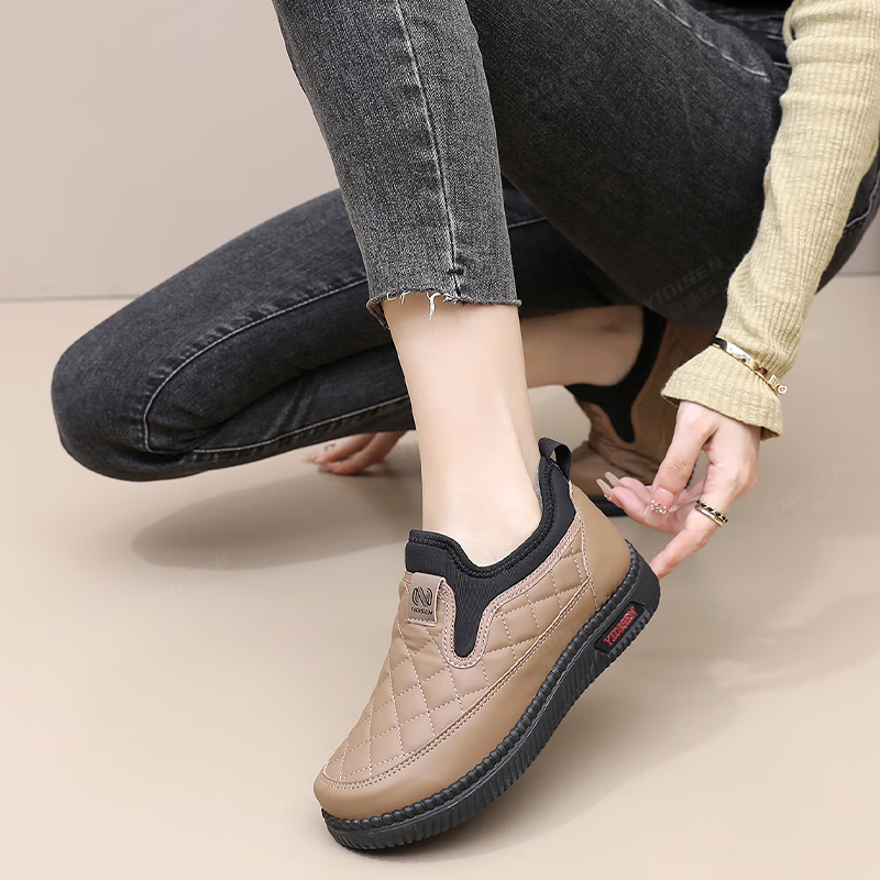 意迪森2025新款棉鞋女士雪地靴加绒加厚保暖中老年软底防滑妈妈鞋一脚蹬 黑色 加绒 38 (240mm)