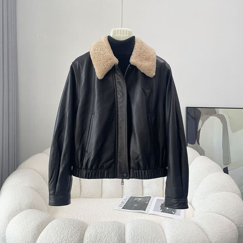 一体外套女真皮皮衣羊羔毛白色2025秋冬海宁真皮绵羊皮白鹅绒 黑色 m