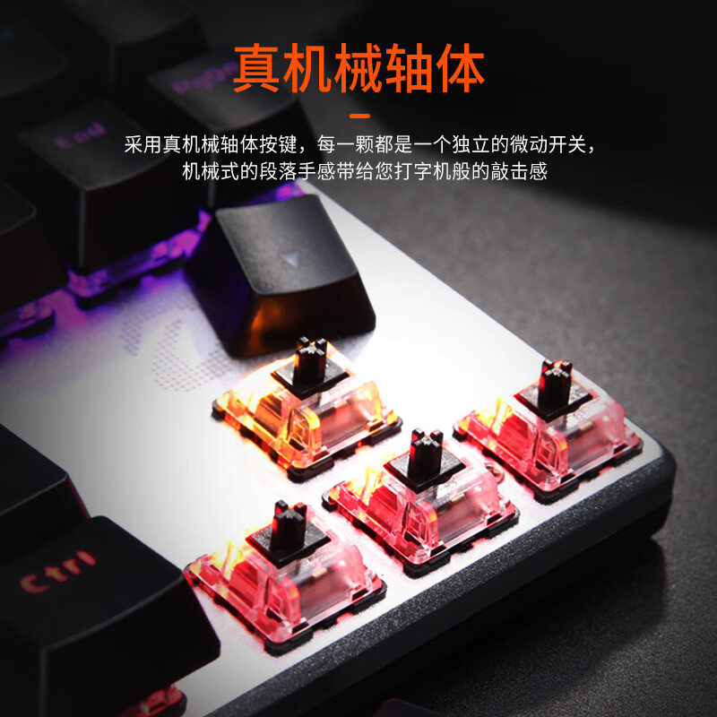 达尔优EK815机械键盘87/108键真机械黑青红茶轴网吧电竞游戏专用宿舍高颜值电脑外设牧马人键盘鼠标套装 87键-机械合金版单光【黑轴】