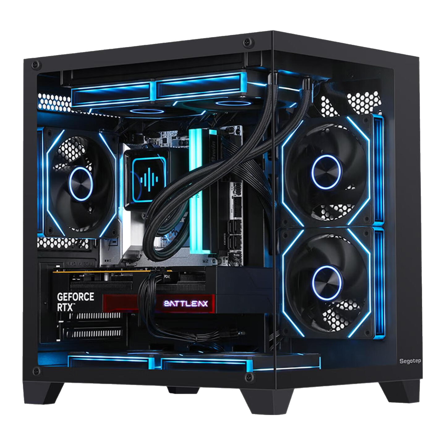 鑫谷（segotep）U502無(wú)立柱海景房MATX臺(tái)式機(jī)全景玻璃側(cè)透240水冷家用游戲電腦機(jī)箱 U502機(jī)箱 黑+棱鏡8PRO風(fēng)扇*7（3正4反）