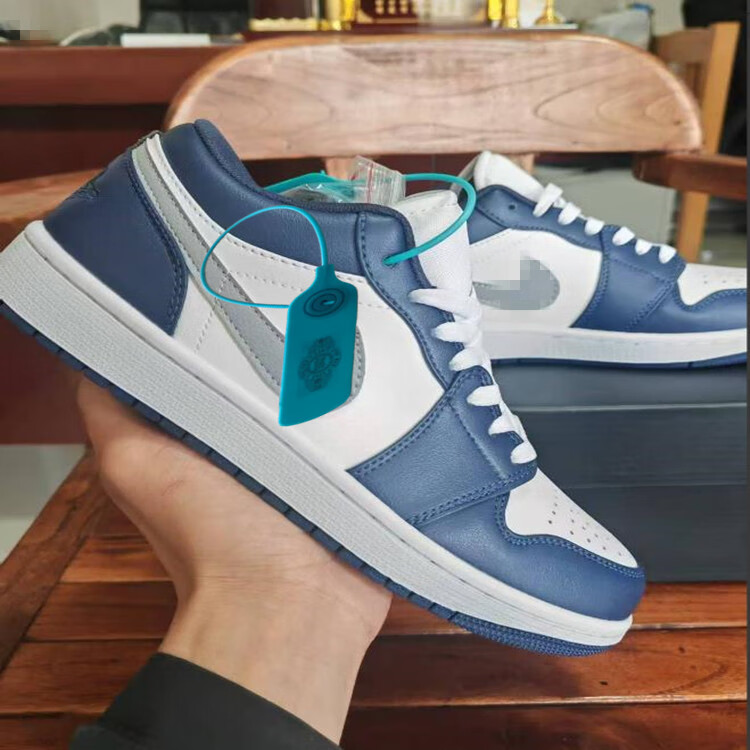 CLENIKEED莆田纯原滑板鞋 Air 乔1 AJ1影子灰篮球鞋低帮男女百搭休闲运动鞋 【纯原+摩擦声】海军蓝 36