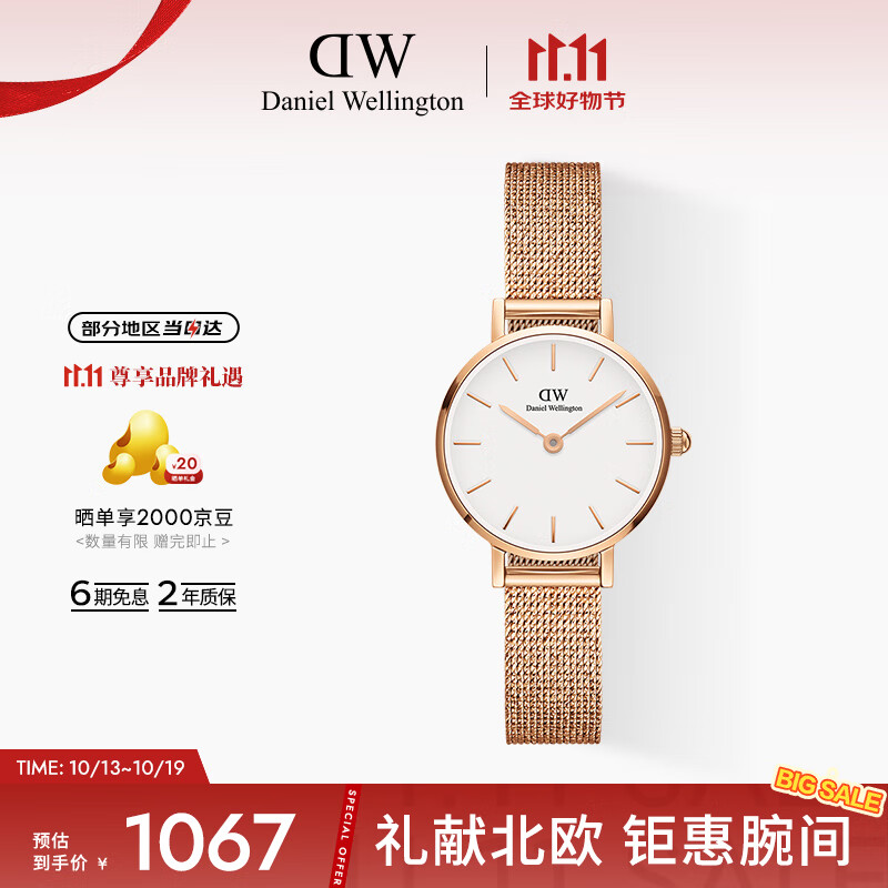 丹尼尔惠灵顿（DanielWellington）DW女士手表金边钢带24mm简约欧美石英表节日礼物DW00100447