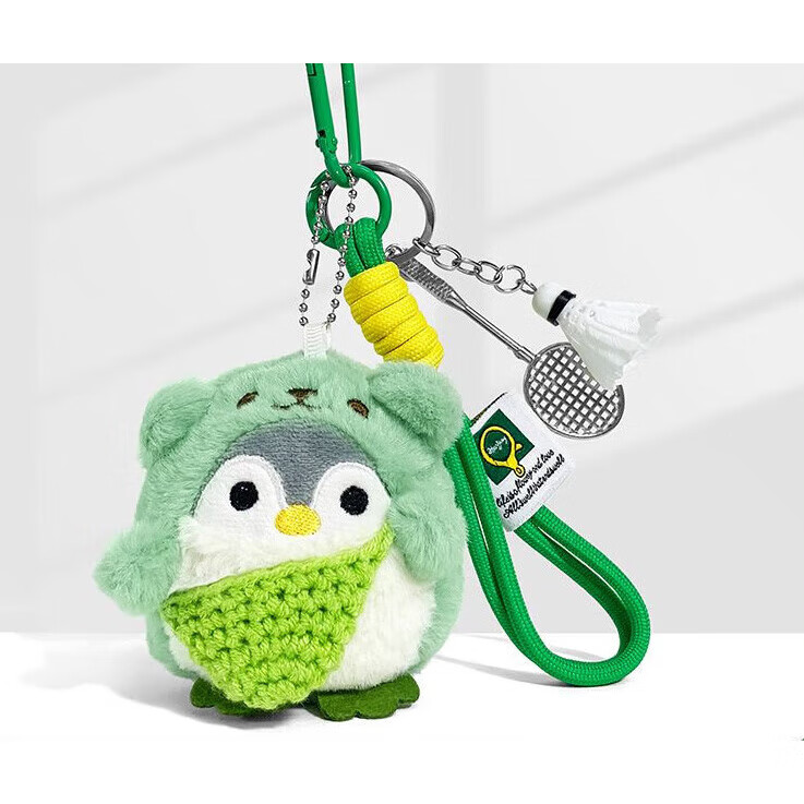 迪士尼(Disney)可爱毛绒小企鹅玩偶背书包包羽毛球挂件公仔挂饰情侣钥匙扣感 【材质升级/更柔和】玩偶绿企鹅+羽毛球+挂绳 无规格