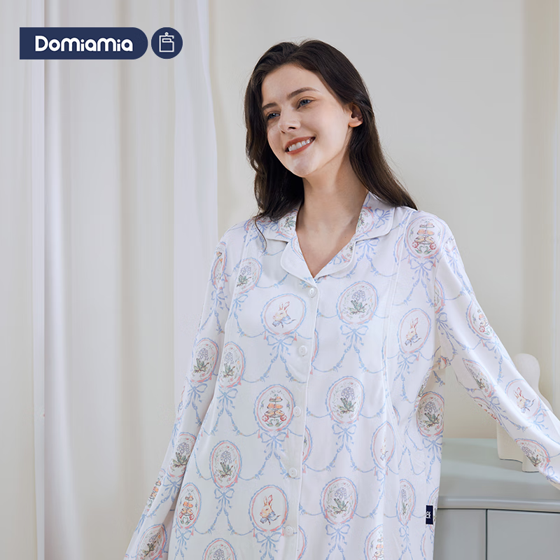 DOMIAMIA月子服孕妇秋冬款睡衣产后哺乳宽松侧边开口孕妇装 【全棉上衣】-圣卡梅奥(侧开哺乳口) L【推荐120-140斤】