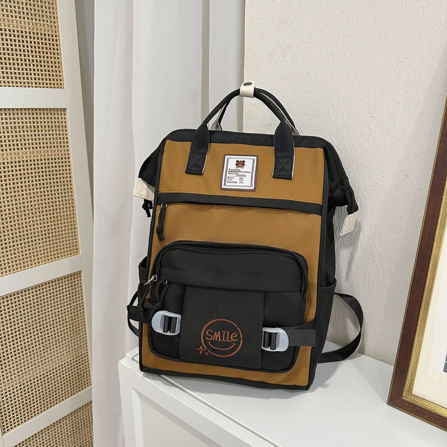 DRYWORLD双肩包2025新款初中高中大学生书包轻便女神节电脑包背包 咖黑色