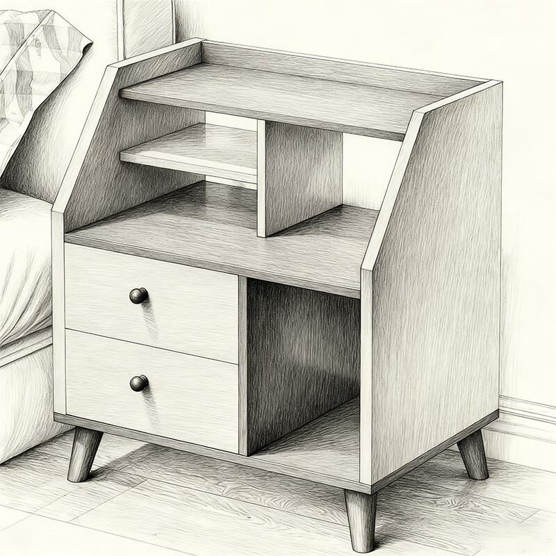 尔思家床头柜卧室桌子小型轻奢夹缝收纳柜高级感现代简约抽屉式出租房用 浅灰+深灰+浅灰色50cm