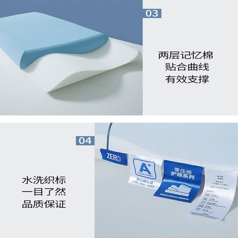 亚朵酒店同款零压慢回弹深睡记忆枕头护颈椎助睡眠专用成人带枕套 【全套礼盒装】零压慢回弹记忆棉双芯枕 A类 一对 赠枕套 高枕 12cm 70*42*12cm