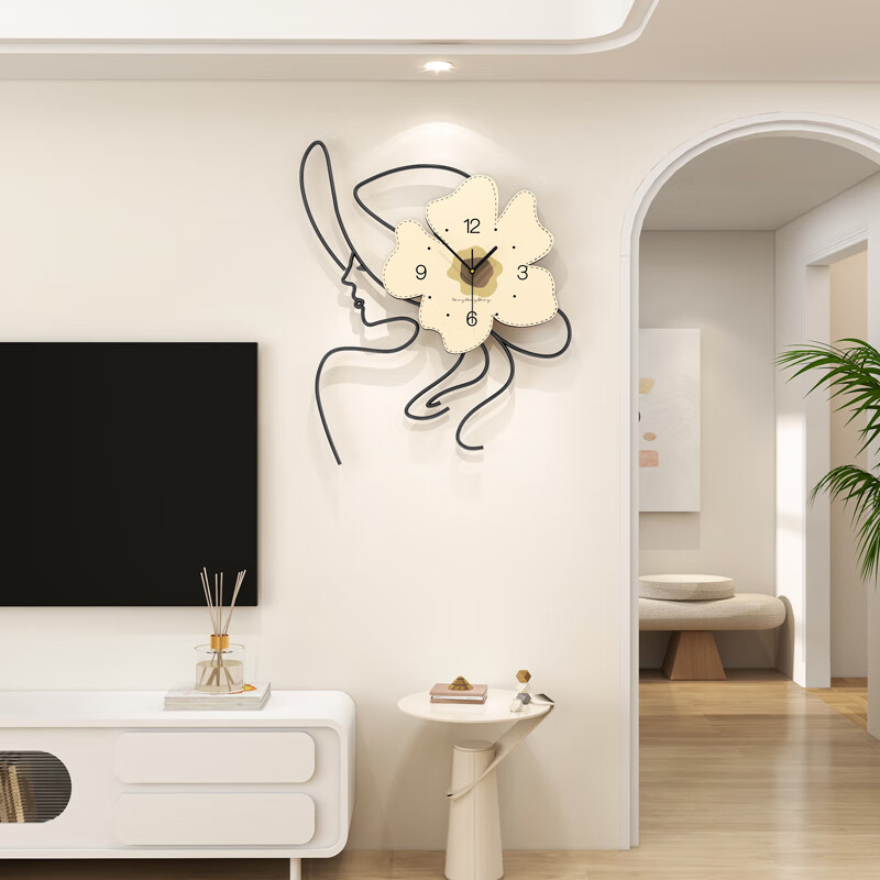 赟娅现代简约大气高级餐桌挂钟创意餐厅装饰时钟钟表客厅挂墙圣诞礼物 一路生花【48*57CM】