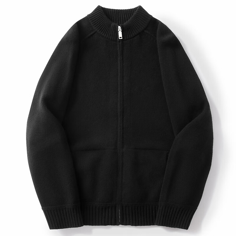 MARKLESS暖感男士羊毛衫外套 秋冬新款轻奢羊绒男混纺毛衣5706 黑色 2XL