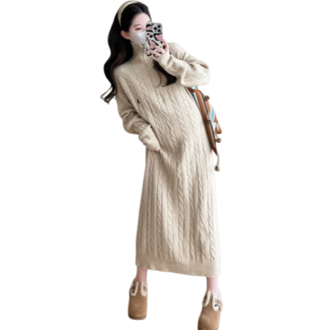 苒祺祺孕婦裝秋冬連衣裙2025新款仙女針織裙子氣質(zhì)大碼孕婦毛衣冬款加厚 卡其色 L