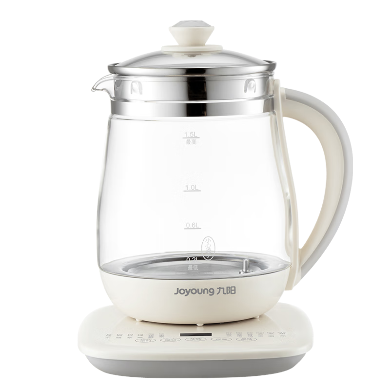 九阳（Joyoung）养生壶迷你玻璃花茶壶煮茶器 12大功能11档温度 0胶水恒温电热烧水壶1.5L 1566BQ