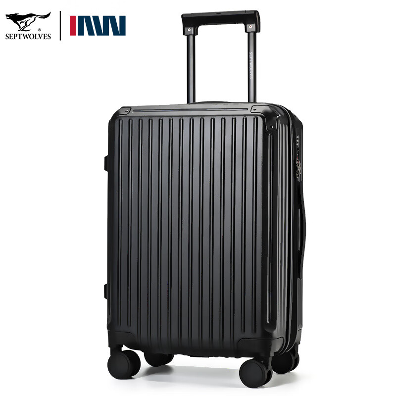 七匹狼 SEPTWOLVES行李箱女旅行箱2025新款拉杆箱20寸男生24寸密码箱登机箱子 黑色 20寸【全pc材质箱体、短期出行可登机】