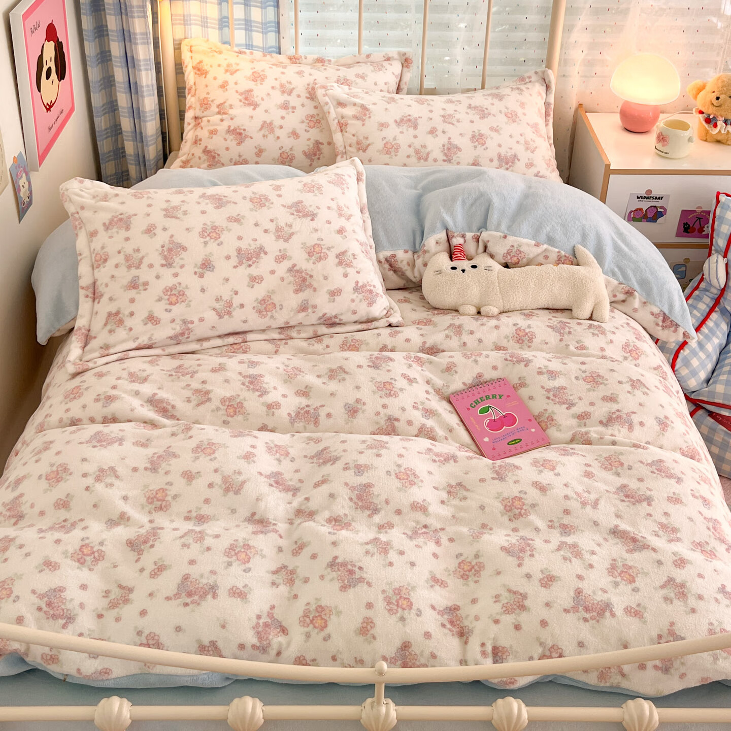 多兰诗牛奶绒四件套 秋冬保暖雪花绒单双人宿舍家用珊瑚绒床单四件套 奶昔暖阳蓝 1.8米 床单款 （被套200*230cm） 四件套