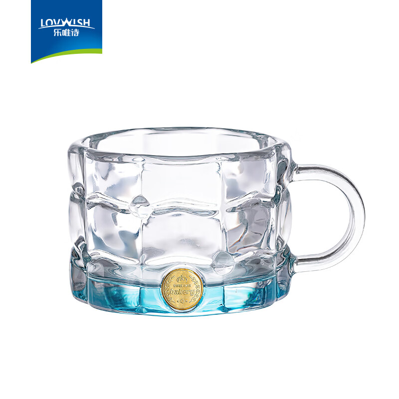 NERVISHI高颜值ins玻璃杯浮雕喝水杯牛奶早餐饮料果汁咖啡杯复古燕麦杯子 面包杯【蓝色】360ml*1