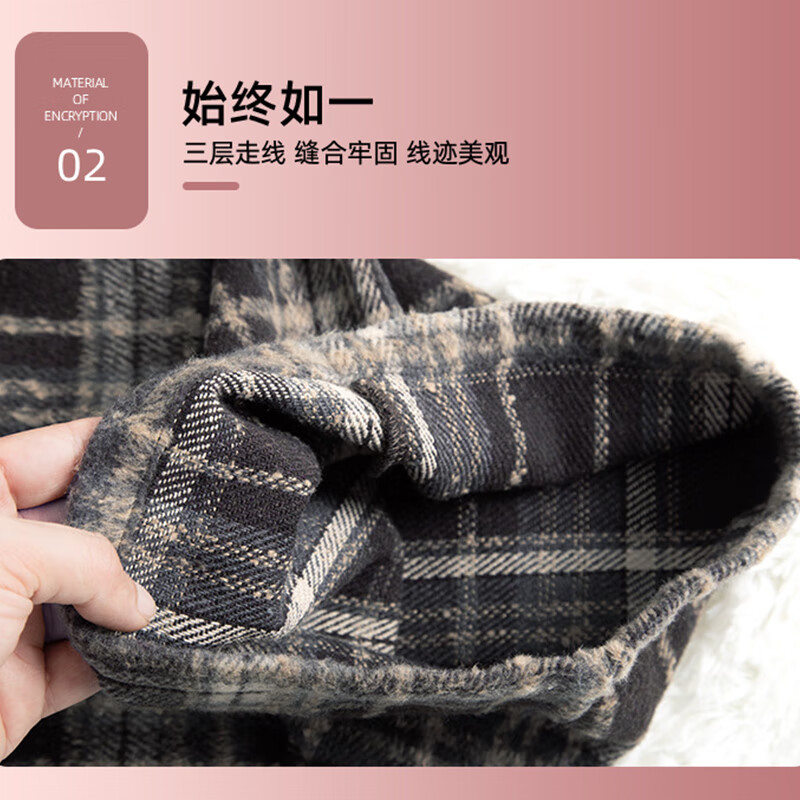 翊尚美毛呢休闲裤女秋冬新款2025年小个子宽松加绒阔腿裤慵懒直筒格子裤 咖色 【冬季保暖加绒款】 XL 【推荐126-140斤】