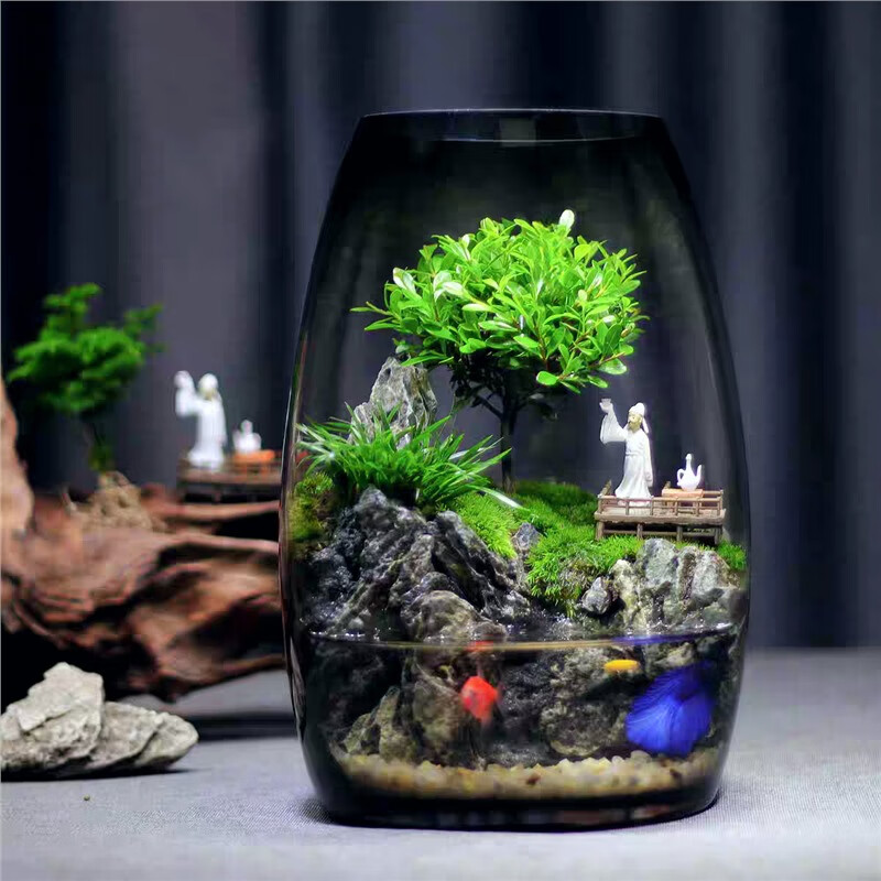 青苔壹品成品创意台藓微景观植物盆景办公室面绿植生态瓶缸盆栽 鸣竹神居+补光灯（套装）