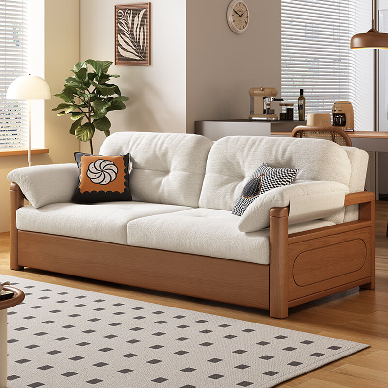 莘联可折叠实木沙发床坐卧一体两用小户型客厅高级感中古风雪尼尔沙发 外径:1.13m(无储物)白蜡木沙发床 高弹海绵款(加厚雪尼尔)