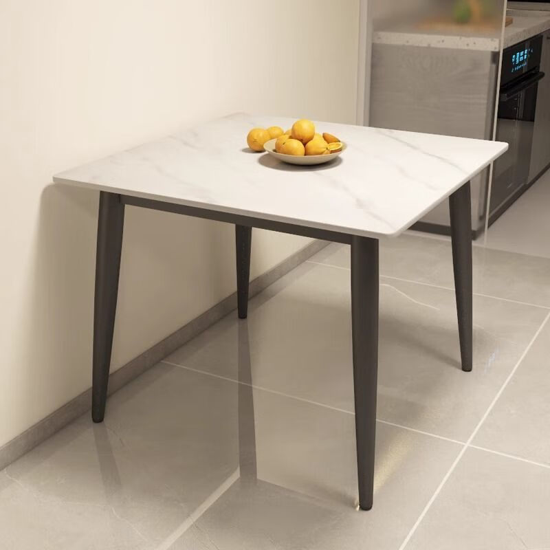 岩板圆形餐桌正方形桌子吃饭桌子租房接待洽谈桌整套餐桌椅组合 雪山白-圆桌（加厚岩板桌面） 60cm 【单桌】