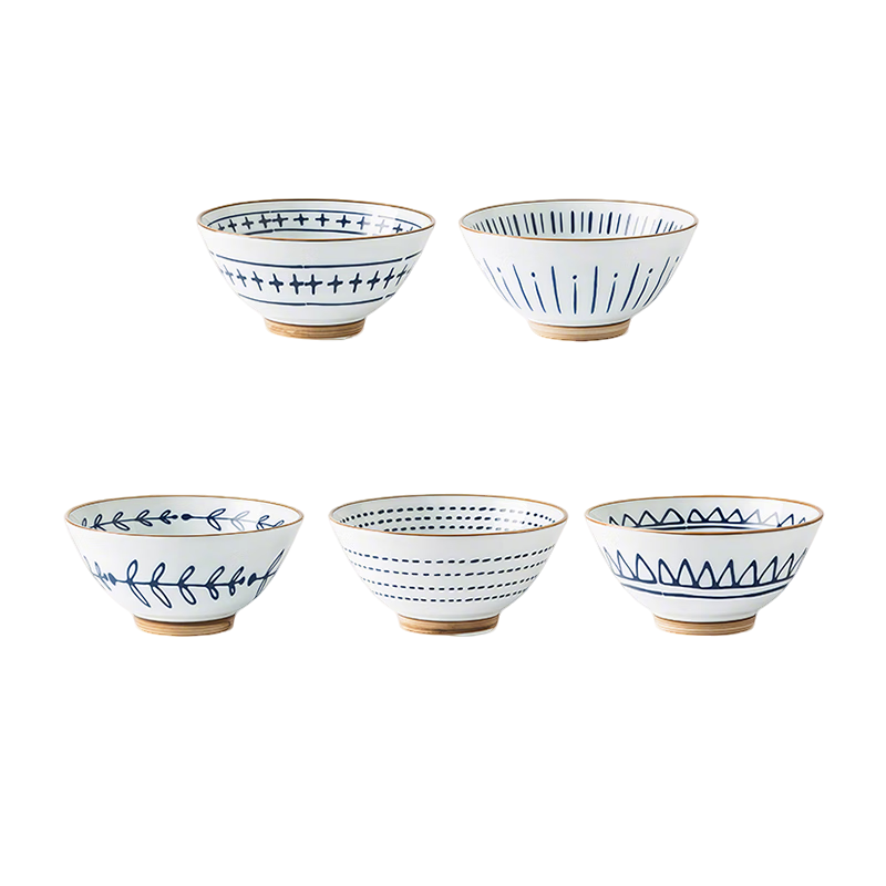 億嘉（IJARL） 陶瓷碗飯碗中式釉下彩高腳防燙家用甜品碗湯碗水果碗 5英寸5只裝