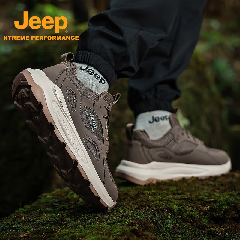 JEEP吉普男鞋休闲鞋运动徒步鞋防滑软底缓震轻便中年爸爸旅游登山鞋子 灰色 45 (275mm) 运动鞋码数