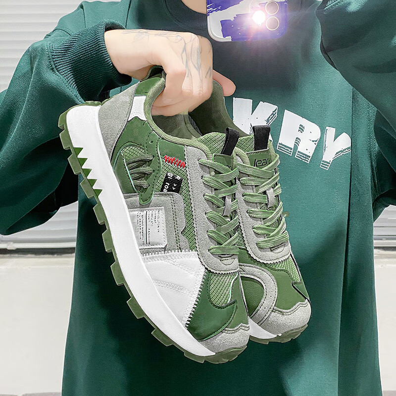 真维斯（Jeanswest）男鞋运动鞋潮流板鞋百搭解构风透气休闲鞋子男阿甘鞋 绿色 39