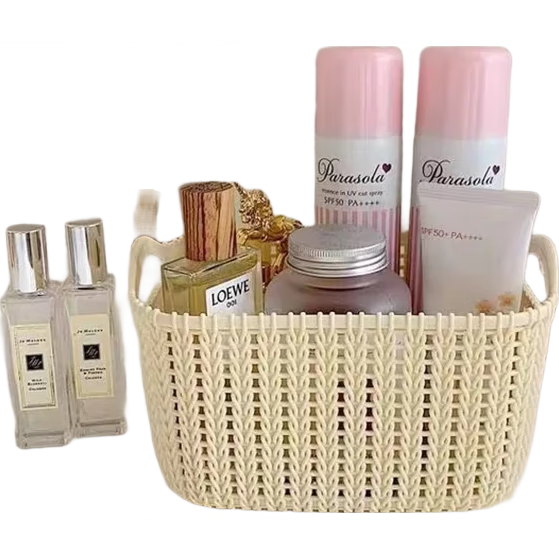 女士包包花篮仿藤编桌面收纳篮衣物厨房零食收纳筐 1个装【手提藤编篮】