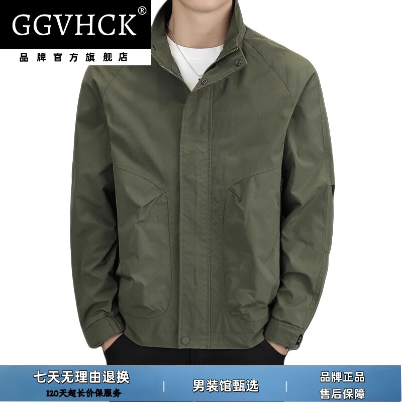 GG VH CK品牌轻奢夹克男士秋季新款立领简约商务休闲工装外套男装春秋款 黑色【加棉款】 4XL