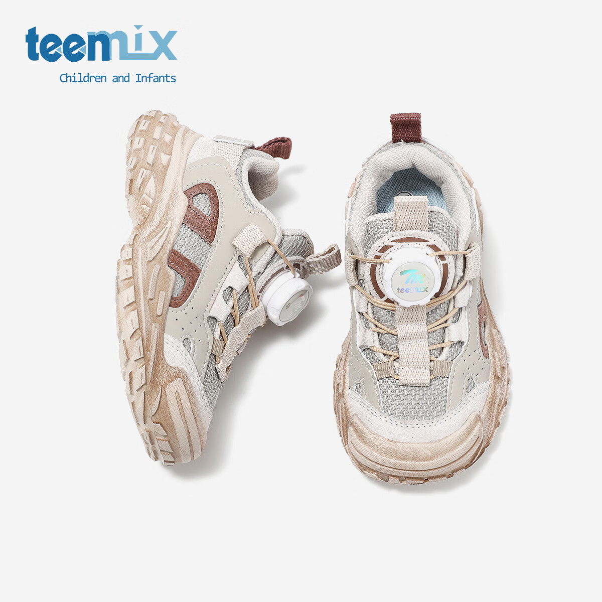 天美意儿童2025年秋季新款女童中大童软底休闲鞋男童百搭潮运动鞋 米色 26