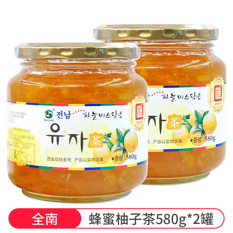 全南韓國蜂蜜柚子茶沖水飲品百香果檸檬泡水喝的東西沖飲罐裝果醬 蜂蜜柚子茶580g*2