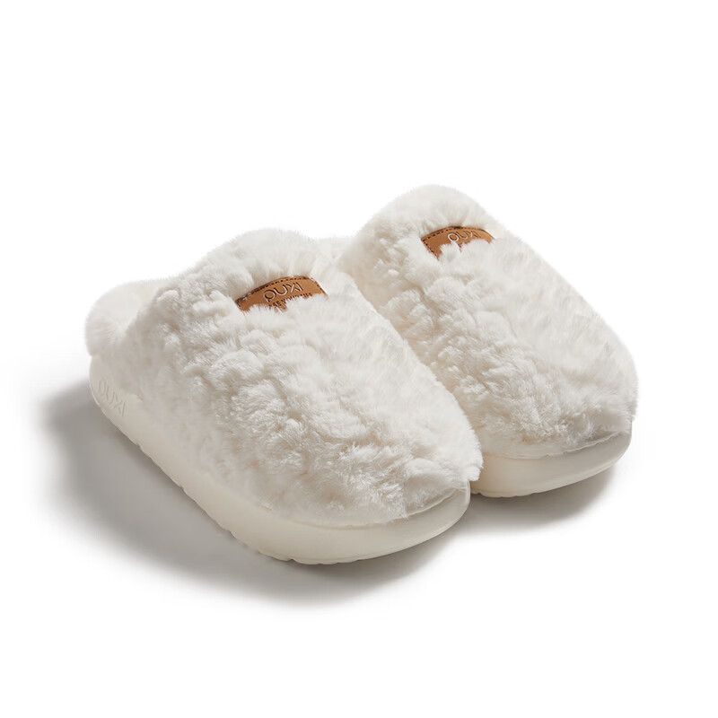 朴西朵朵绒情侣毛绒棉拖鞋女士秋冬保暖防滑抗菌居家室内毛毛拖鞋男 象牙白 39-40