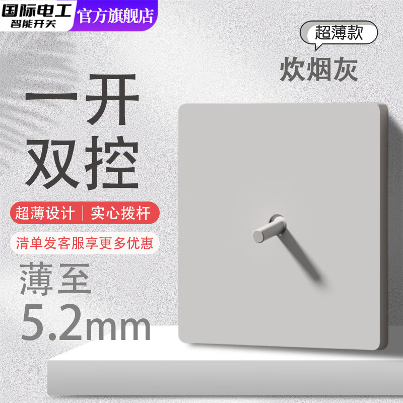 国际电工86型暗装墙壁超薄磨砂面板家用炊烟灰拨杆开关插座一开双控五孔 【拨杆】一开单/双控通用