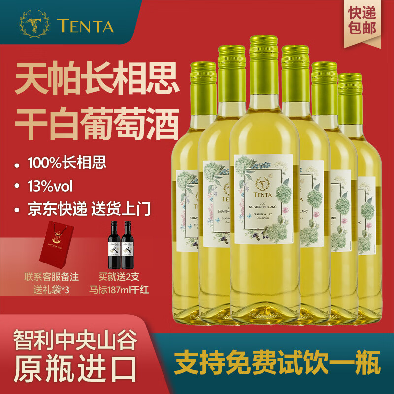 天帕智利原装原瓶进口13度长相思干白6瓶