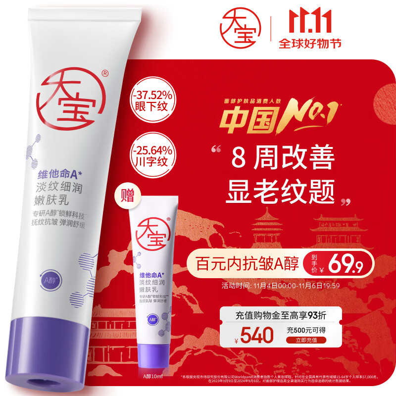 大宝a醇晚霜淡纹嫩肤乳60mI早c晚a视黄醇抗皱紧致保湿面霜护肤品礼物