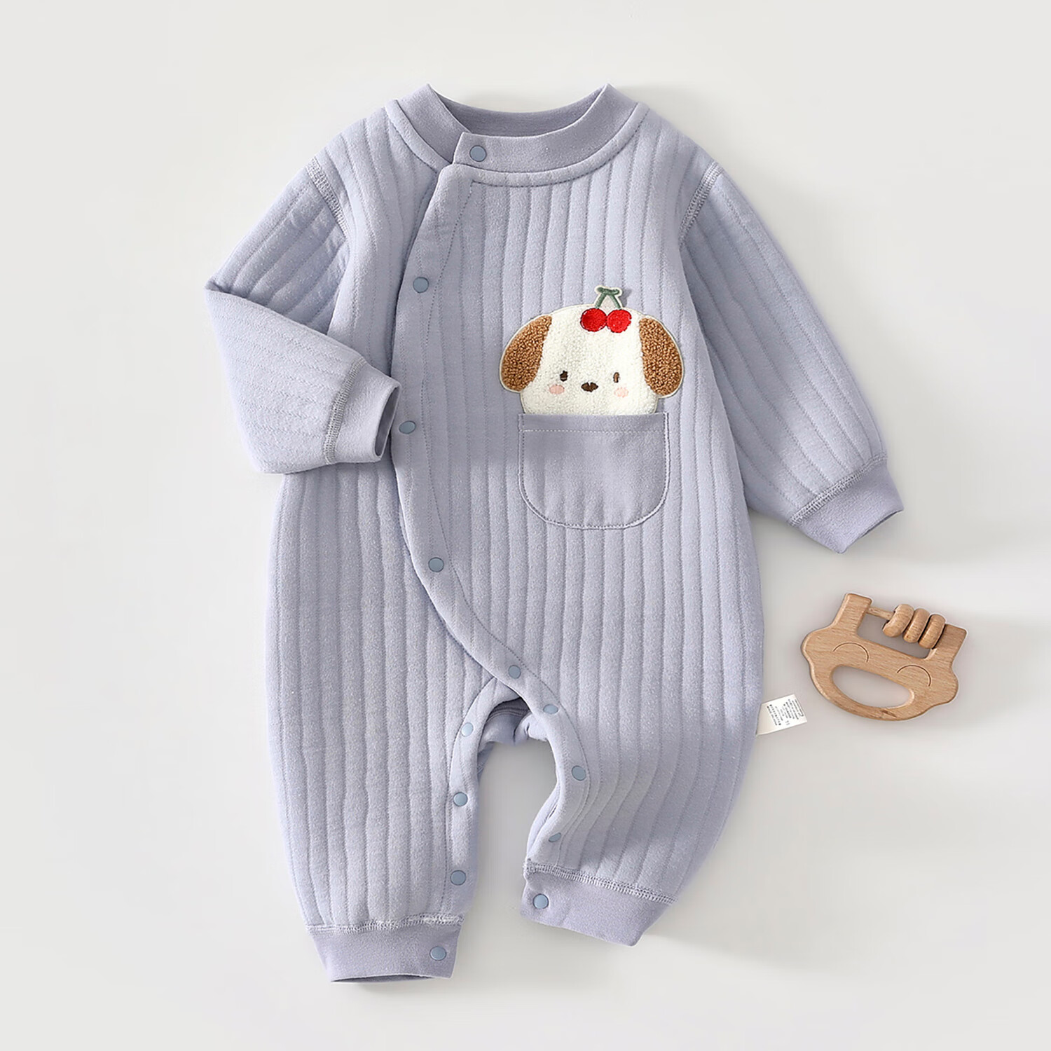 婧麒（JOYNCLEON）新生婴儿连体衣秋冬款宝宝夹棉衣服纯棉哈衣爬服小月龄外出服 蓝色萌犬 73cm