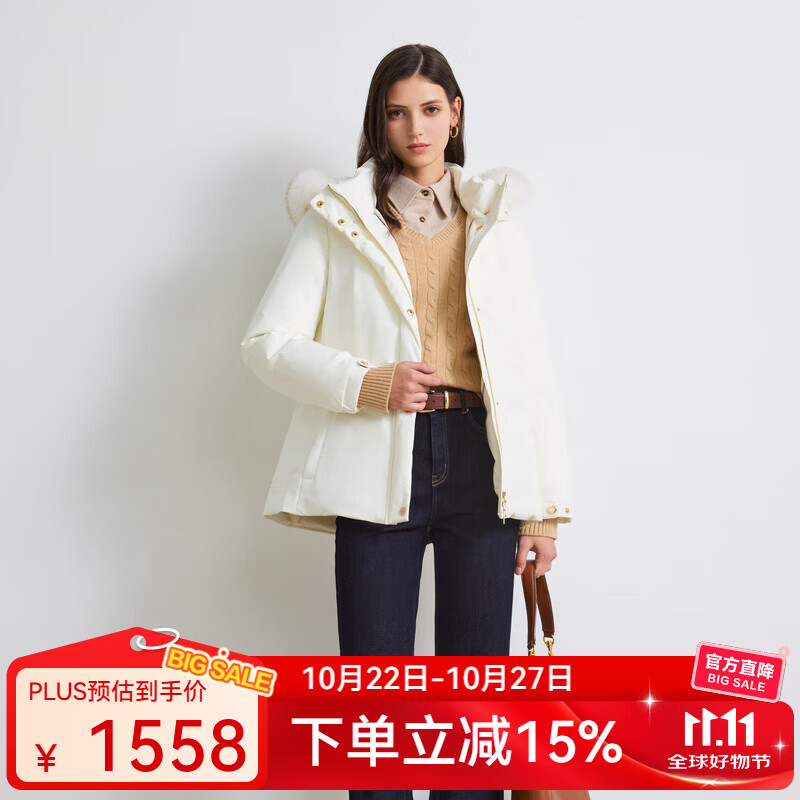 Scofield【90%鹅绒】女装滑雪连帽羽绒服可拆卸毛领2025冬季新品 象牙白色 M 165